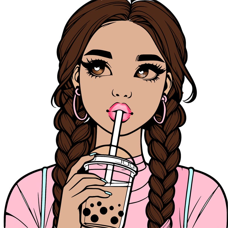 realistic girl with braided hair drinking boba
