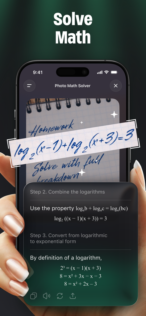 L'application IA ChatGO montre une solution mathématique étape par étape à partir d'une photo d'une équation manuscrite