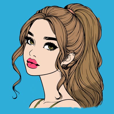 realistic girl with a ponytail on her hair and lips