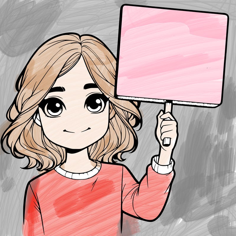 realistic girl holding up a sign