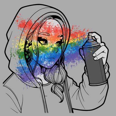 a realistic girl, spray painting