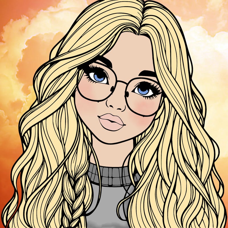 girl with long hair and freckles and glasses realistic
