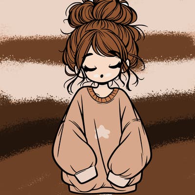 girl with baggy sweatshirt and messy bun
