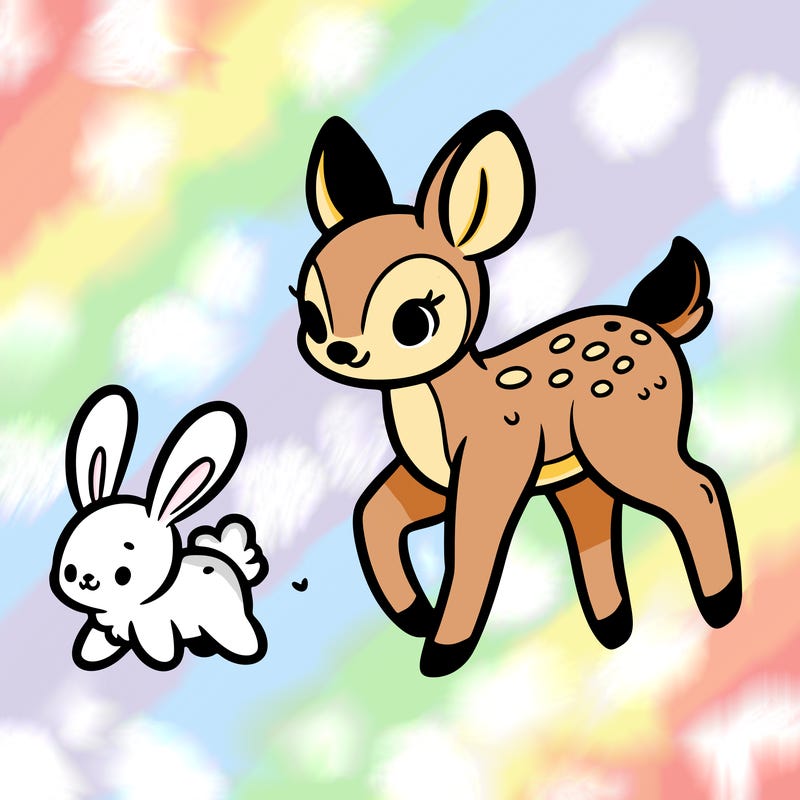 a fawn walking with a cute bunny