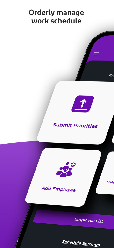 Scheduler: Sling Schedule - Interface of the Sling Schedule app showing options to add employees and submit priorities