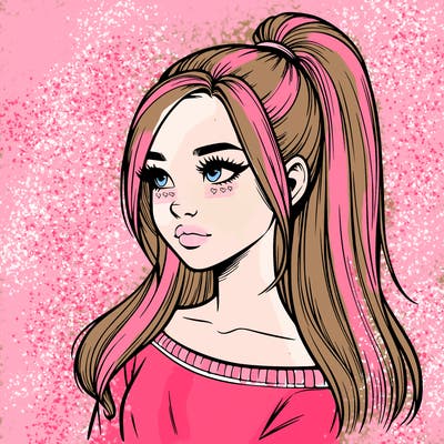 realistic girl with a high ponytail