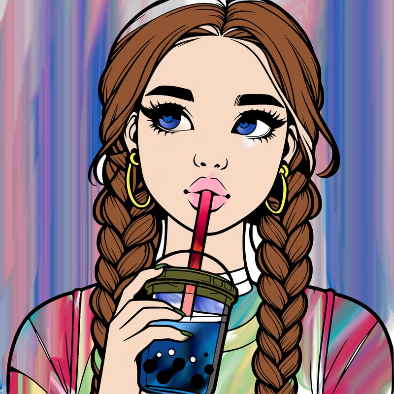 realistic girl with braided hair drinking boba