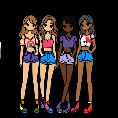 a group of girls wearing crop tops and shorts