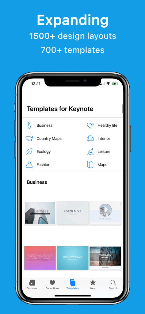 Mobile app interface of Templates for Keynote - DesiGN showcasing professional presentation slide layouts