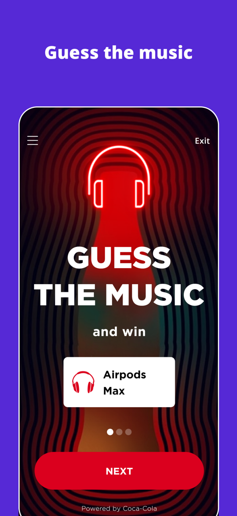 Capture d'écran de l'interface du jeu Devinez la Musique de l'application IMUSIC, présentant un prix pour des AirPods Max