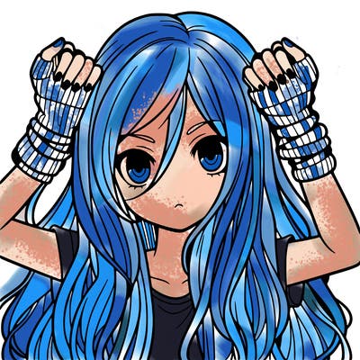 long haired girl with fingerless gloves