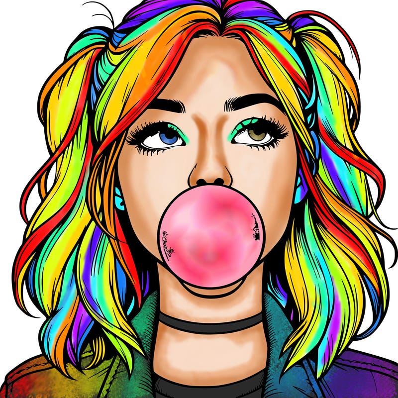 realististic girl blowing bubble -gum
