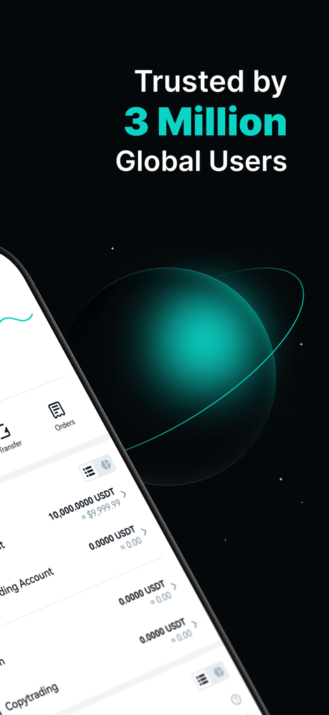 ZMEX crypto app promotion showing a digital wallet and the headline Trusted by 3 Million Global Users