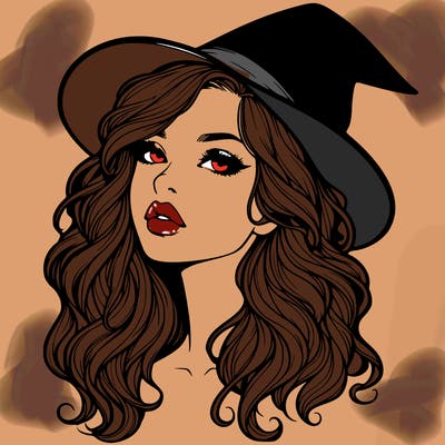 realistic witch girl with wavy hair and lips