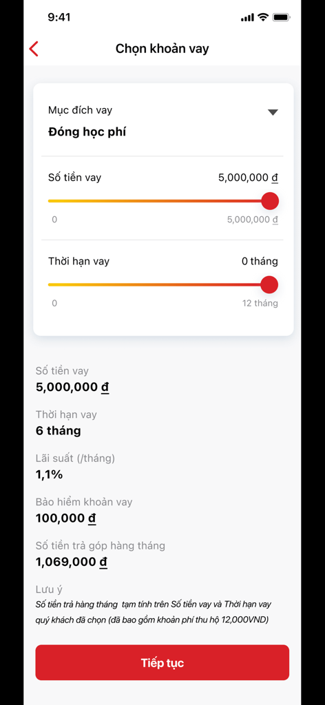 HD Saison - HD Saison app screen showing loan selection for tuition with installment details