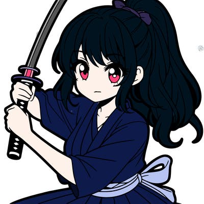 pretty anime girl with her hair up in a ponytail and practicing swordsmanship