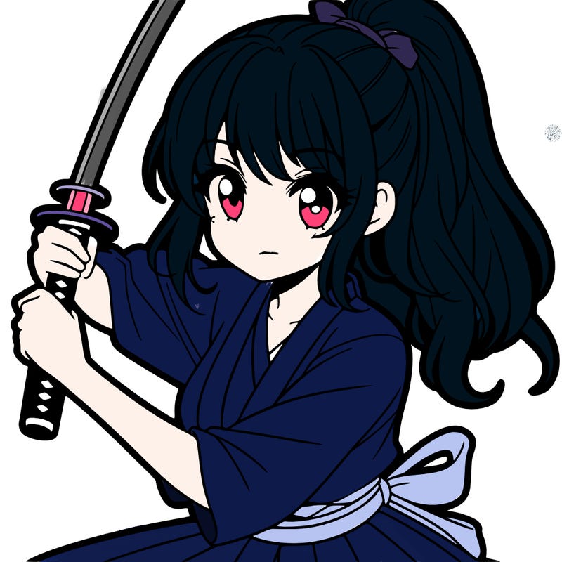 pretty anime girl with her hair up in a ponytail and practicing swordsmanship