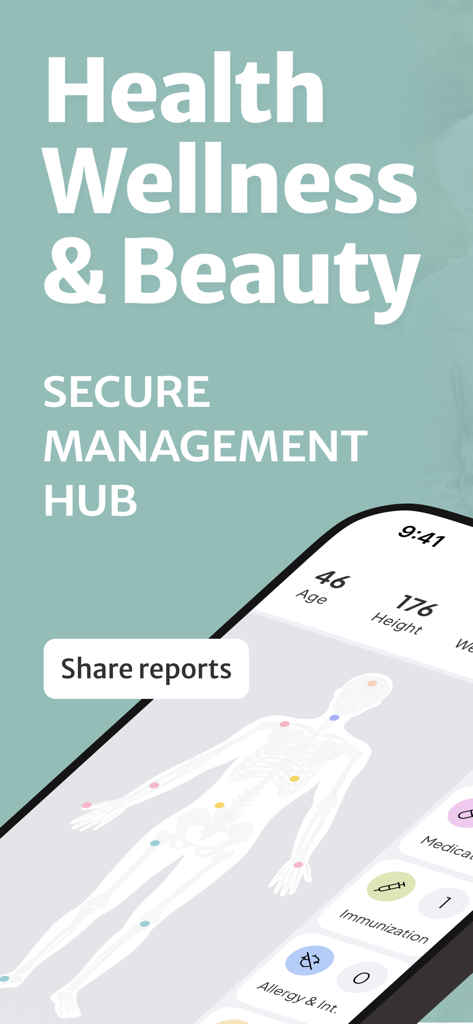 Lify: health manager, my chart - Lify app interface showing a secure health management hub with an interactive body map and data tracking