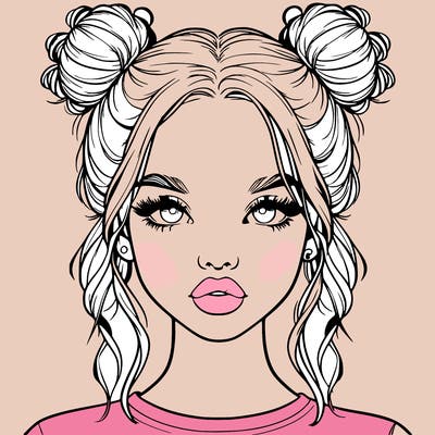 realistic girl with two buns in hair and lips