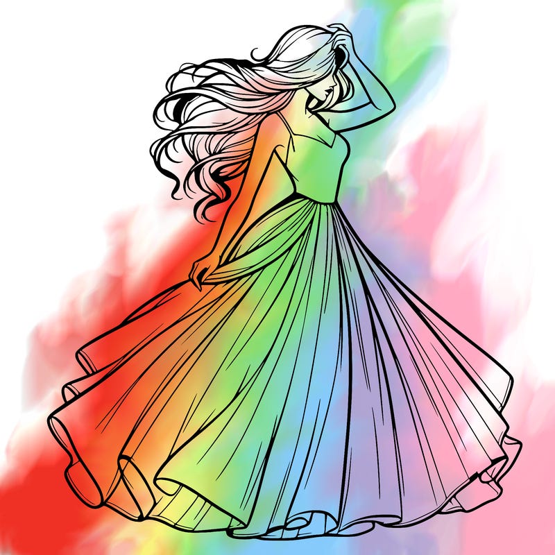 realistic woman with dress flowing in the wind