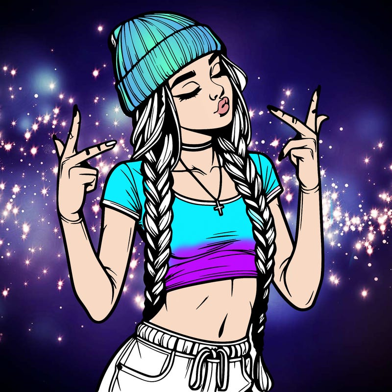 realistic teenage girl with braids and a beanie and crop top doing 🫶🏼