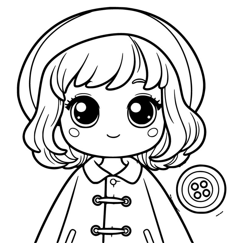 coraline girl with button eyes and a raincoat