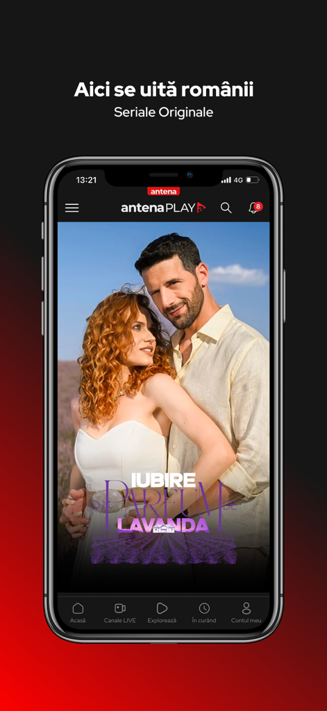 AntenaPLAY app screen showing a Romanian original series