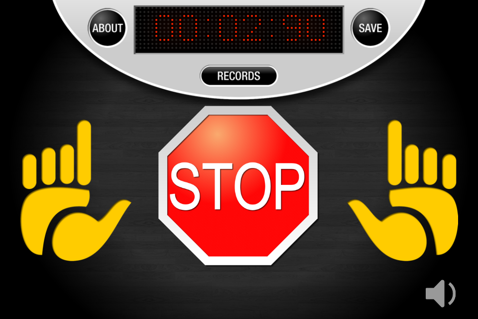 Speed Stacks Timer HD - Speed Stacks Timer HDのインターフェース。デジタル時計と赤い停止サインが表示されています