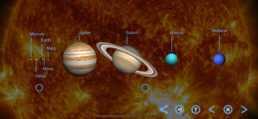 Earth and Science - 太陽を背景にした太陽系の惑星の相対的なサイズを比較する図。
