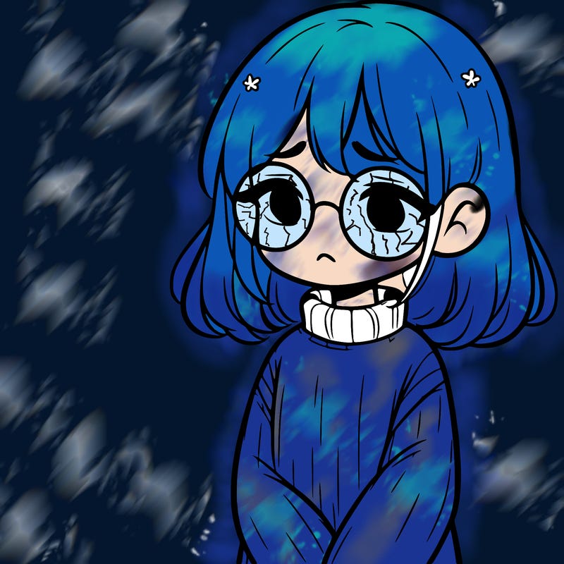 sad girl with glasses in a sweater