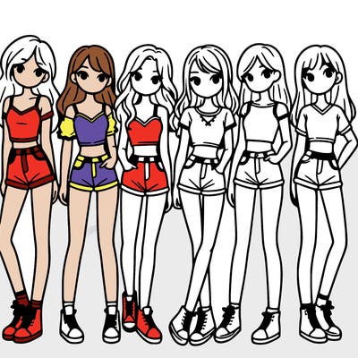 a group of girls wearing crop tops and shorts