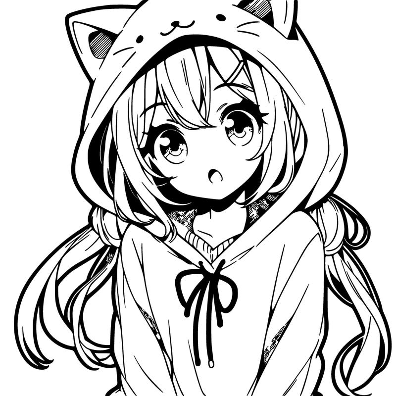 a cute anime girl with a cat hoodie.