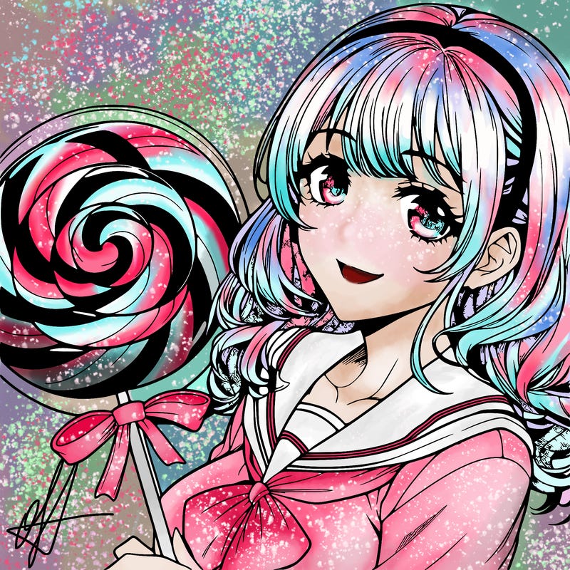 manga character woman candy realistic