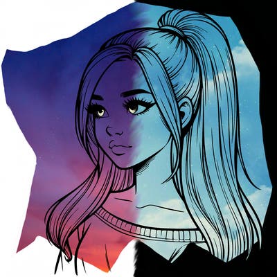 realistic girl with a high ponytail