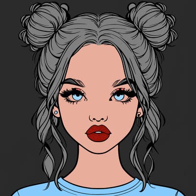 realistic girl with two buns in hair and lips