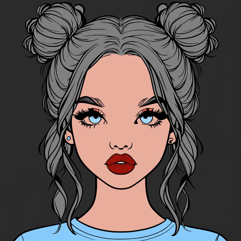 realistic girl with two buns in hair and lips