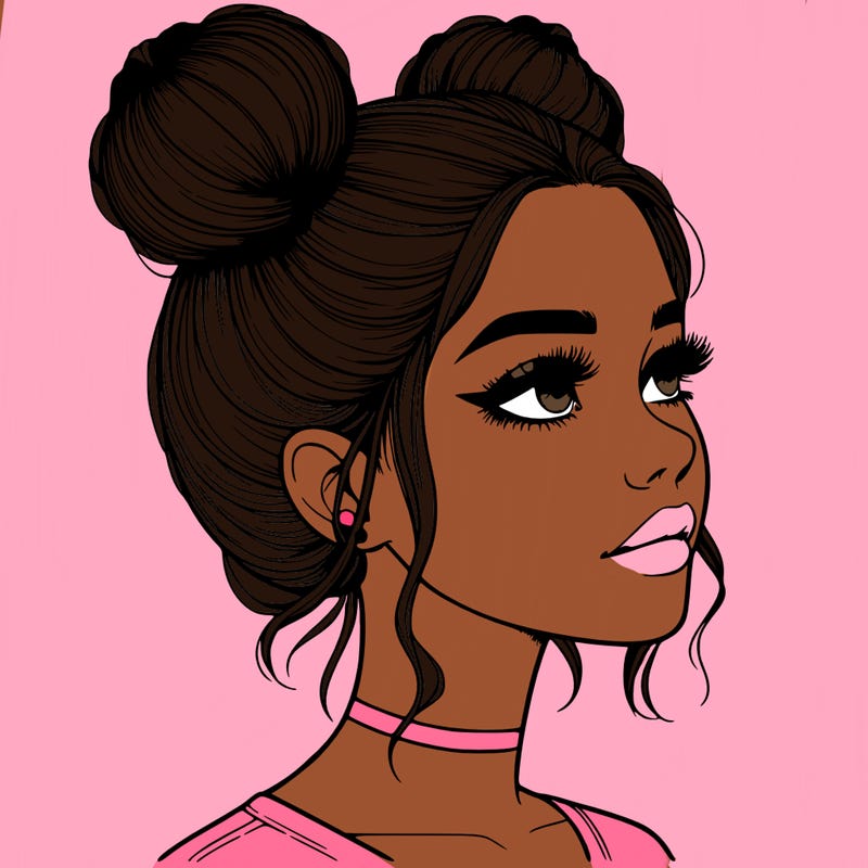 realistic girl with buns on the top of her head