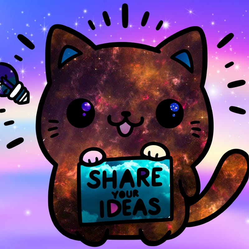 a cute cat saying share your ideas