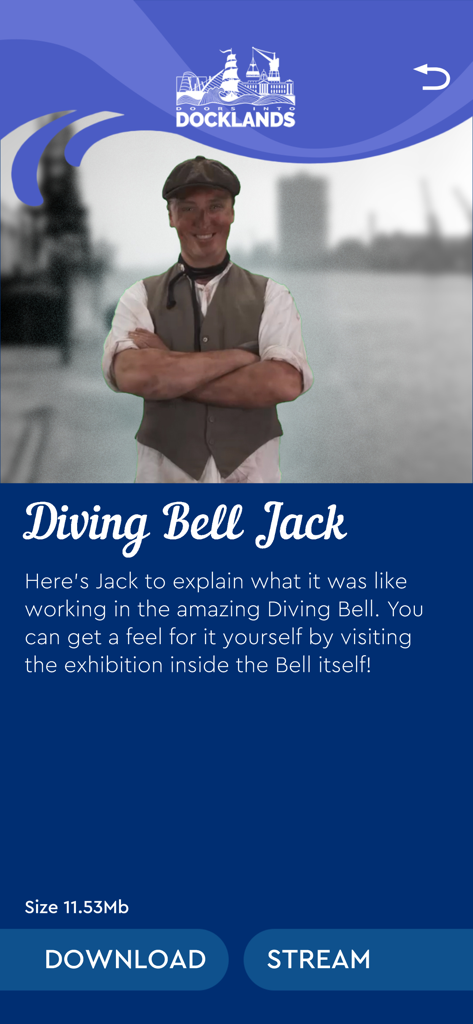 Dublin Discovery Trails - Diving Bell Jack historical character in the Dublin Discovery Trails mobile app