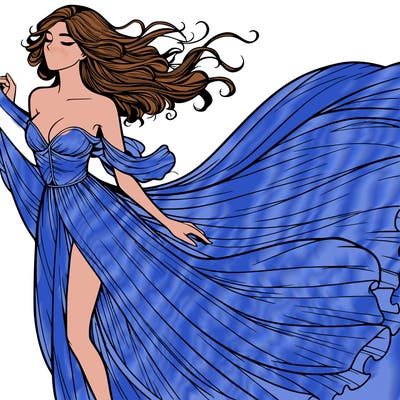 realistic woman in dress flowing the the wind