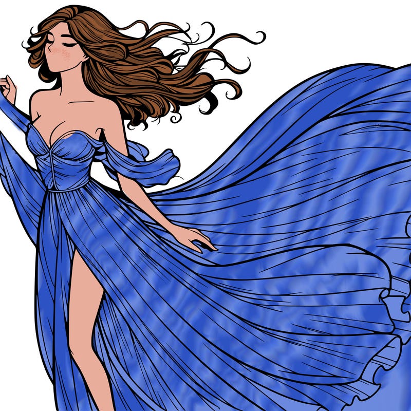 realistic woman in dress flowing the the wind