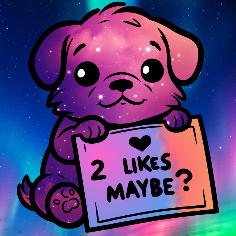 a puppy holding a sign that says 2 likes maybe?
