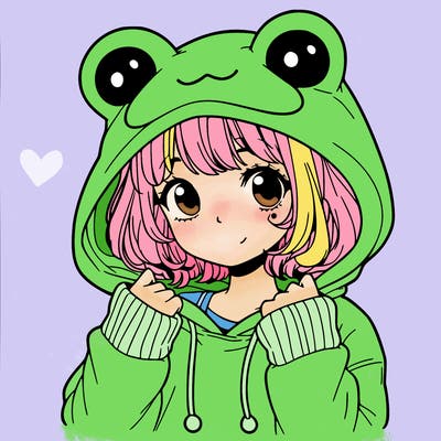 a cute teenage girl wearing a frog hoodie
