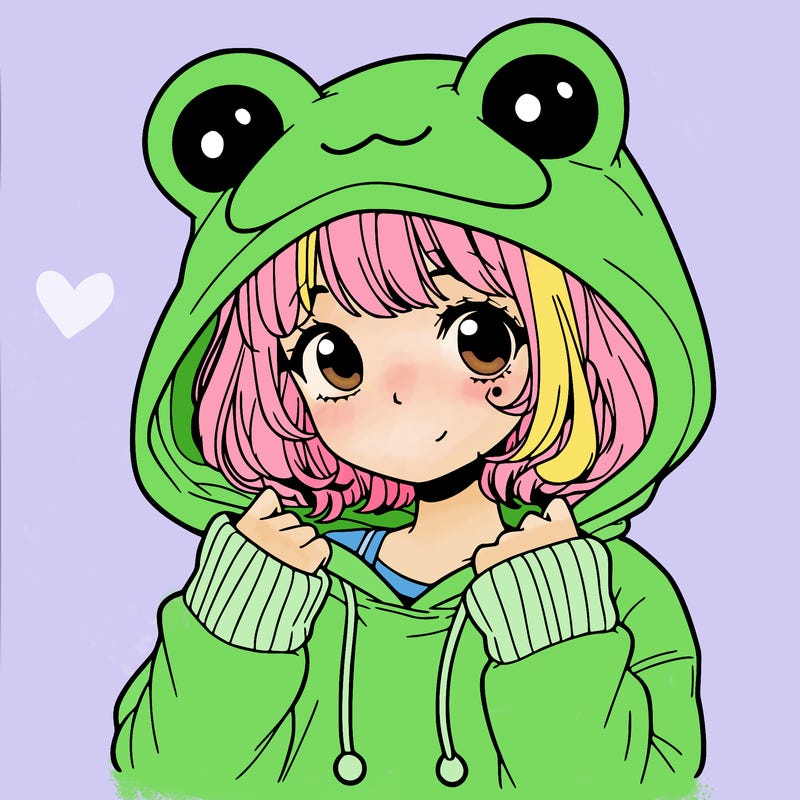 a cute teenage girl wearing a frog hoodie