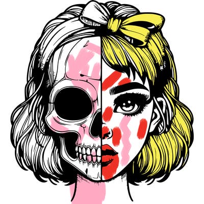 realistic girl with half skull mask