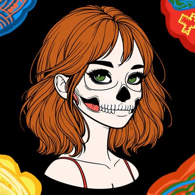 realistic girl with skull