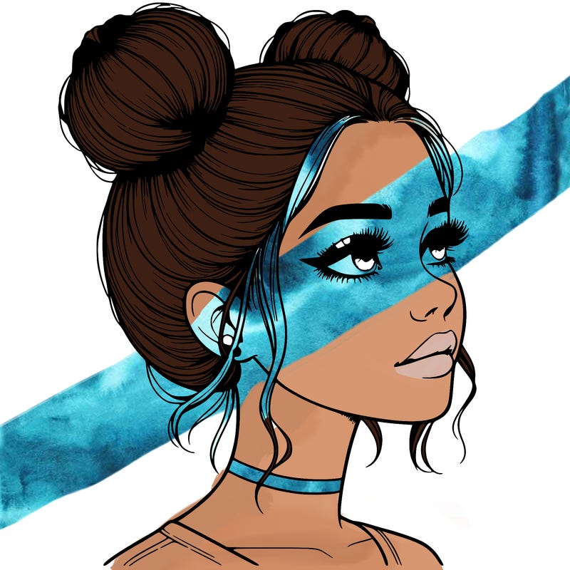 realistic girl with buns on the top of her head