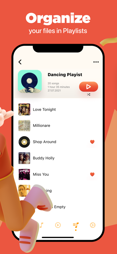 Video to MP3 Converter - FAST - A smartphone screen showing a music playlist titled Dancing Playlist within the Video to MP3 Converter app.