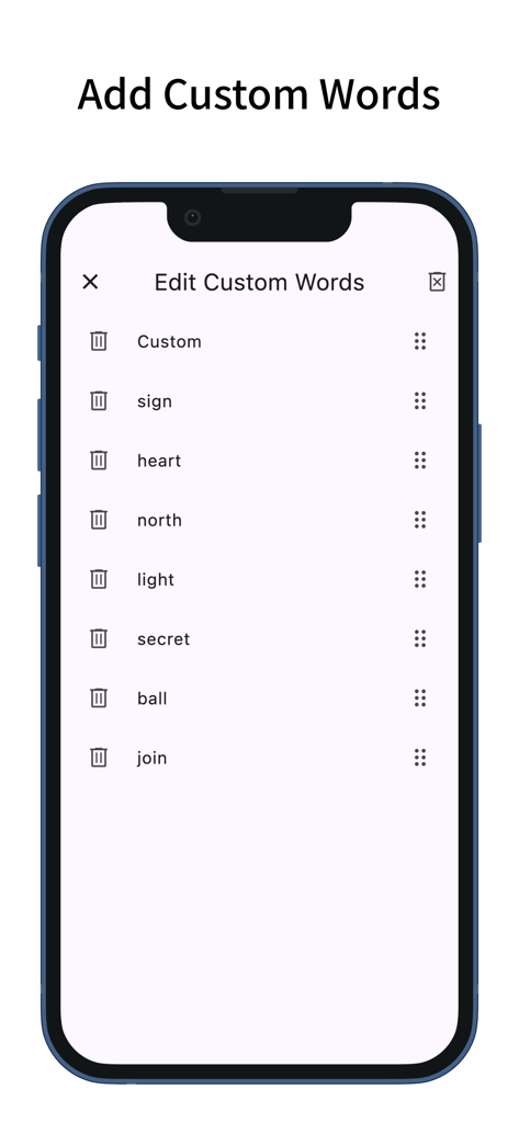 Cursive: Learn Cursive - Screenshot della schermata Modifica Parole Personalizzate nell'app Cursive Learn Cursive.