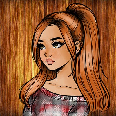 realistic girl with a high ponytail